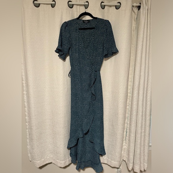Lulu’s Mystified Forest Green Polka Dot High-Low Wrap Dress - Picture 3 of 8